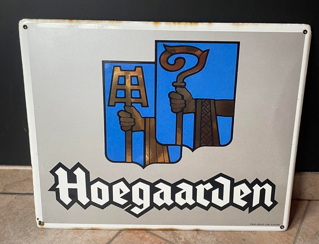 Emaille bord hoegaarden 1990 mancave vintage rertro, Ophalen of Verzenden, Zo goed als nieuw