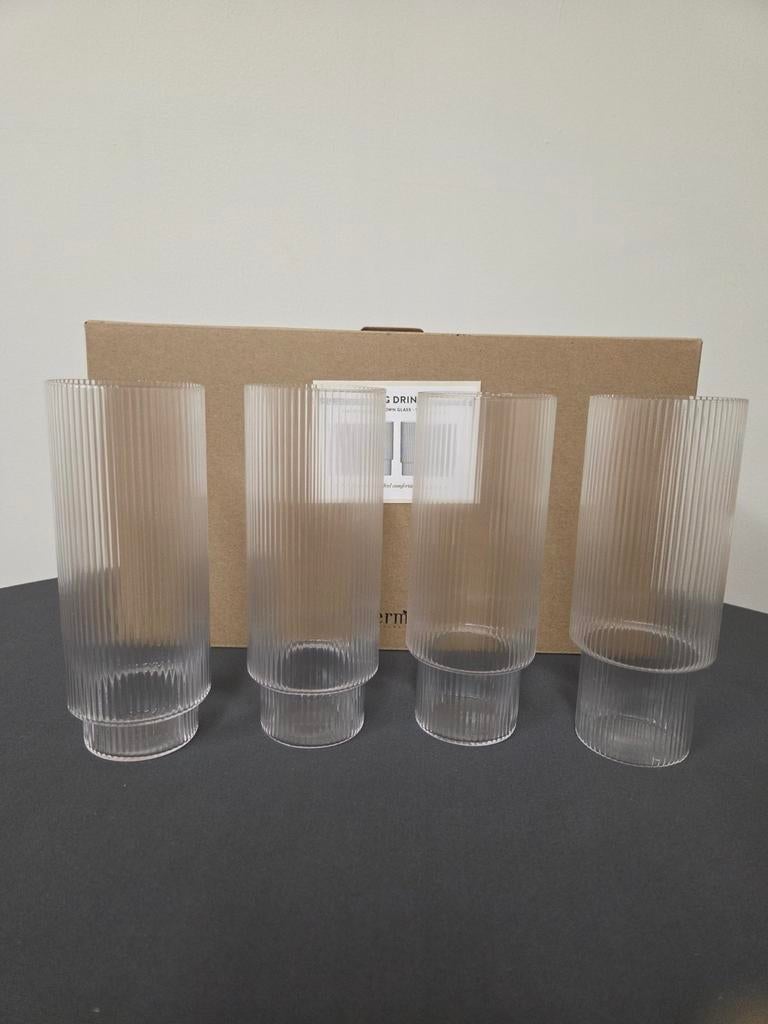 Set van 4 Ripple longdrinkglazen van Ferm Living - nieuw!, Ophalen of Verzenden, Nieuw, Overige typen