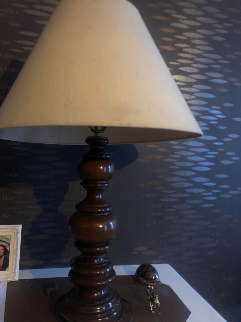 lampe de tapie, pied en bois tourné années 50, Comme neuf, Bois