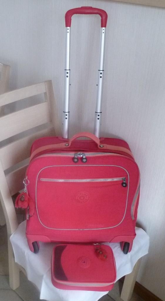 Kipling tweekleurige trolley + pennenetui als cadeau + apen, Gebruikt, Aktetas of Boekentas, 40 tot 50 cm, Roze