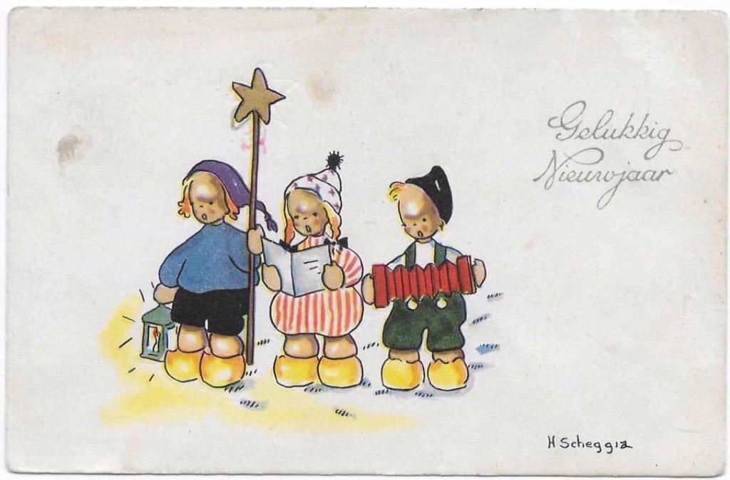 Oude enkelvoudige postkaarten kind en dier figuur kerstman s, Ophalen of Verzenden