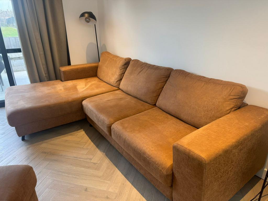 Te koop: comfortabele tweedehands zetel met bijhorende poef, Enlèvement, Utilisé