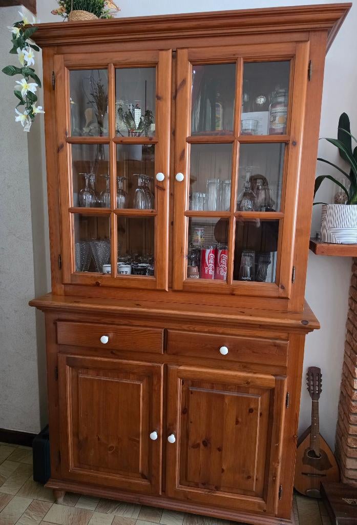 Vaisselier/Vitrine Pin massif, Enlèvement, Comme neuf, Pin, Avec tiroir(s)