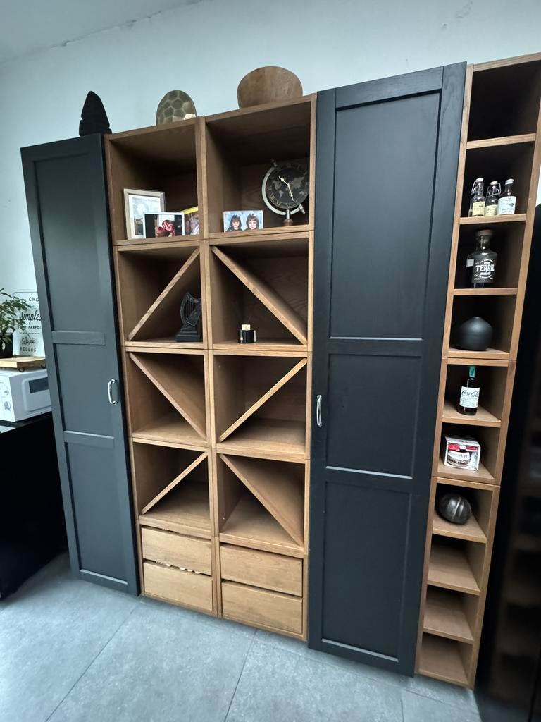 Meuble deco bois/noir range bouteille centrale demontable, Enlèvement, Utilisé