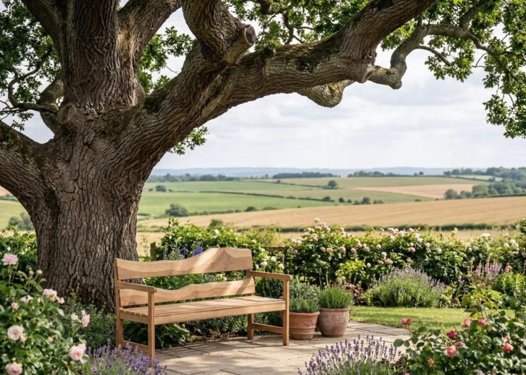 Tuinbank vol eik, Jardin & Terrasse, Bancs de jardin, Enlèvement, Utilisé, Bois