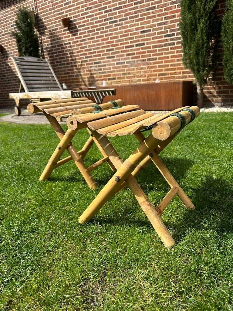 Vintage bamboe plooistoeltjes/krukjes(setprijs), Ophalen, Zo goed als nieuw
