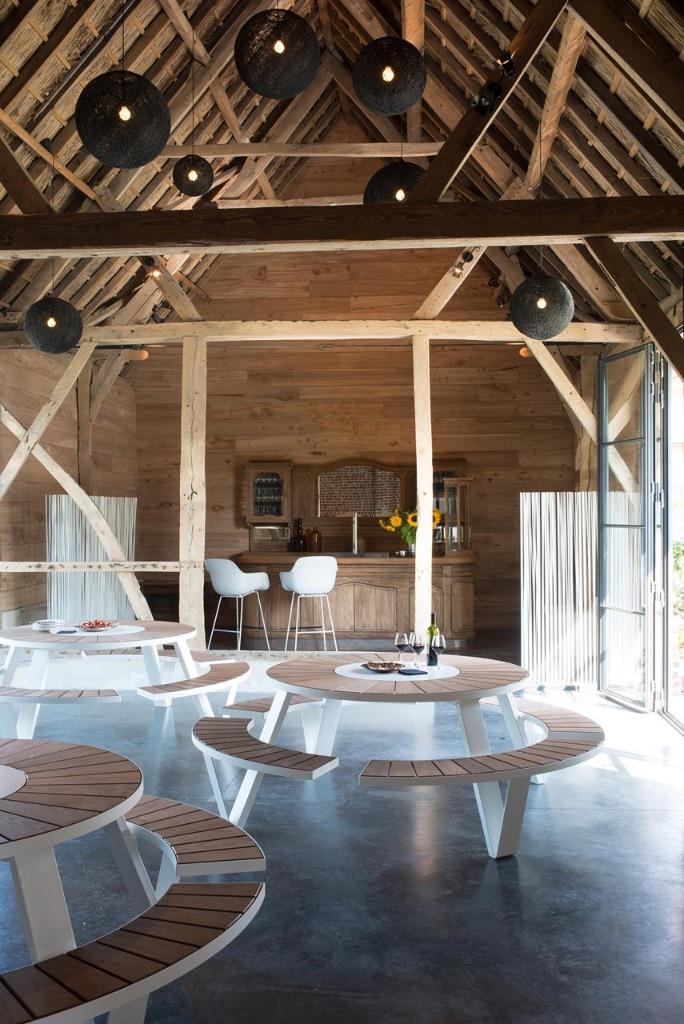 Extremis Pantagruel picknicktafel + Inumbra parasol 400 cm, Tuin en Terras, Ophalen, Zo goed als nieuw, Rond, Hout