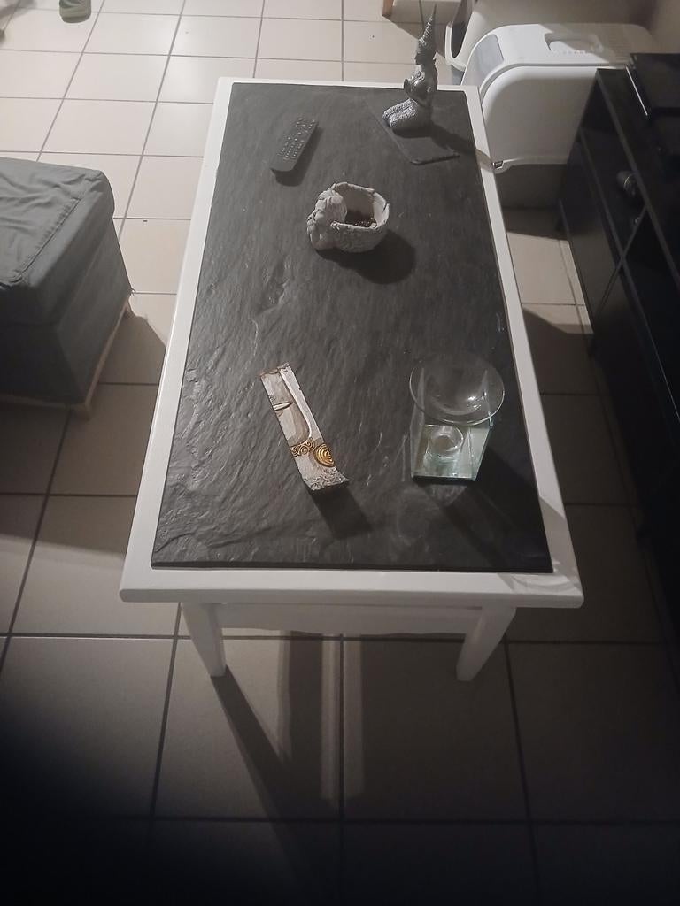 Table en chêne repeinte avec une pierre ., Jardin & Terrasse, Enlèvement, Utilisé, Rectangulaire, Bois