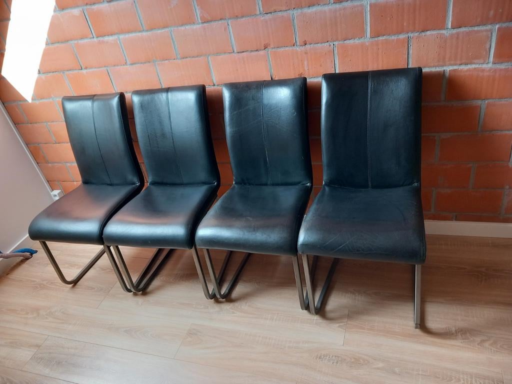 Lederen slede stoelen, Huis en Inrichting, Stoelen, Ophalen, Slede stoel, Zwart, Leer