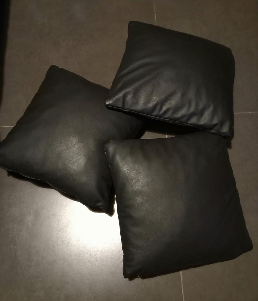 Drie lederen kussens 40/40cm -> 5€/stuk (samen 10€), Huis en Inrichting, Ophalen, Zo goed als nieuw, Zwart, Vierkant
