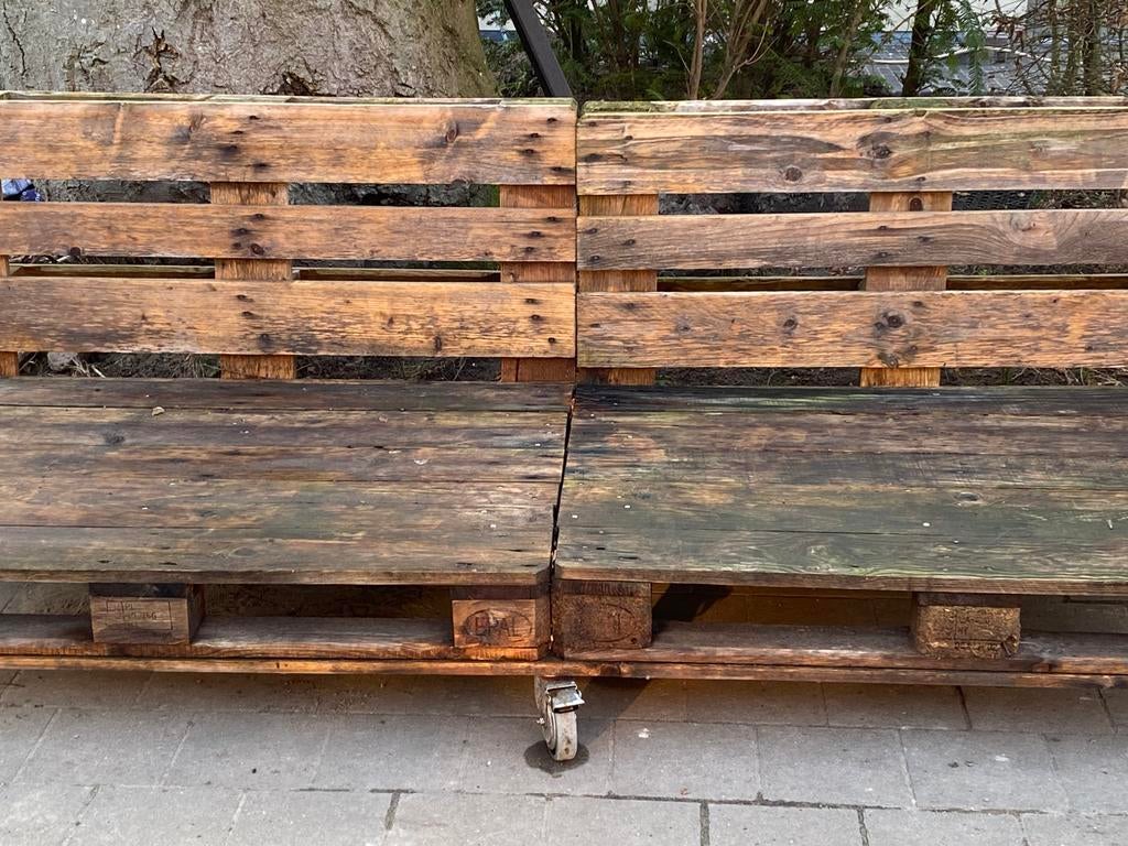 Gratis palletbank met wieltjes, Tuin en Terras, Ophalen, Gebruikt, Overige typen