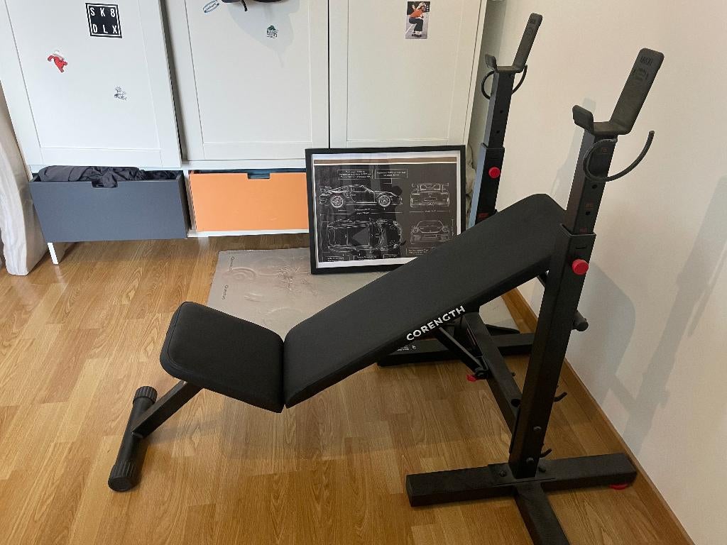 Complete Benchpress Set – 72kg Gewichten + Stangen + Bench, Sport en Fitness, Ophalen, Krachtstation, Zo goed als nieuw, Metaal