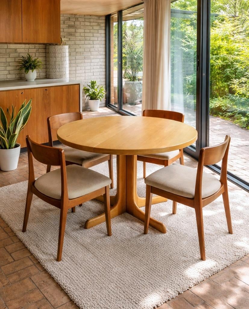 Ronde / ovale verlengbare XL midcentury eettafel, Huis en Inrichting, Tafels | Eettafels, Ophalen, Zo goed als nieuw, Overige houtsoorten