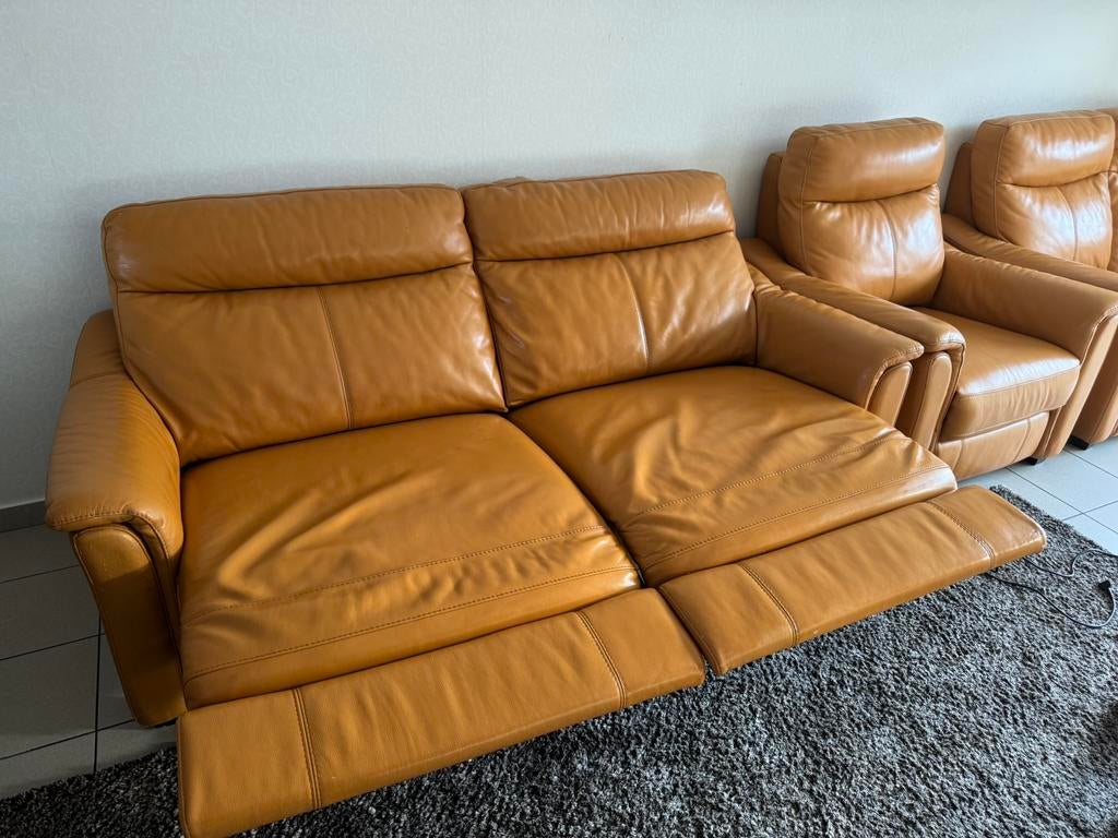 Leren bank, Huis en Inrichting, Zetels | Zetels, Ophalen, Zo goed als nieuw