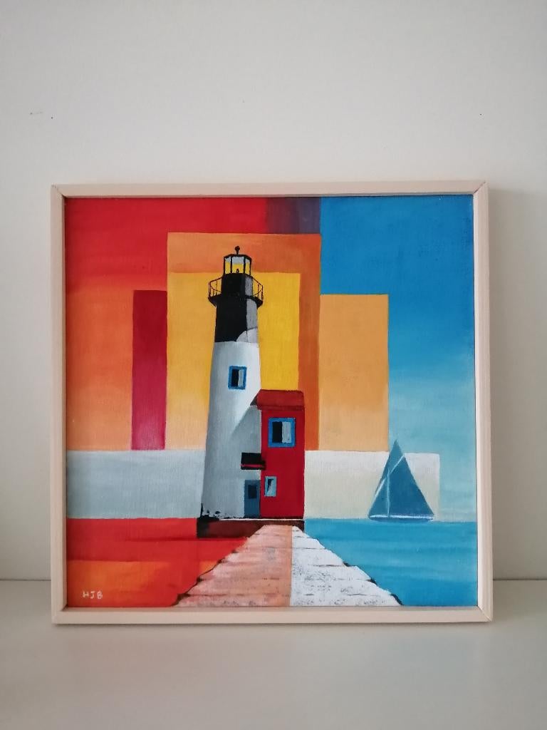 Modern schilderijtje met een vuurtoren, Ophalen