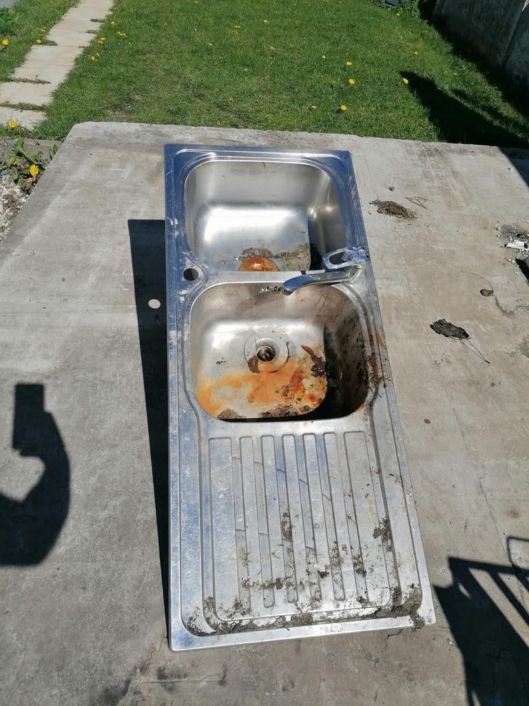 Évier double bac, Maison & Meubles, Enlèvement, Utilisé