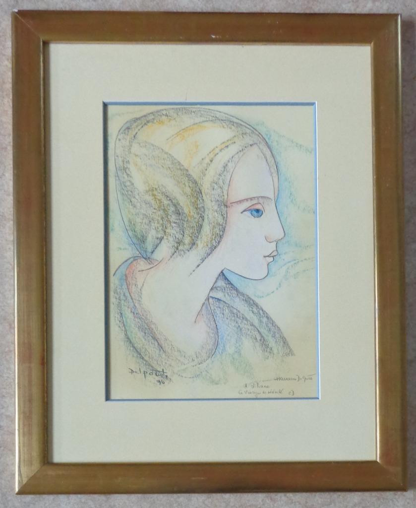 CHARLES DELPORTE / VISAGE SERENITE / ORIGINEEL 66x53cm KADER, Enlèvement ou Envoi