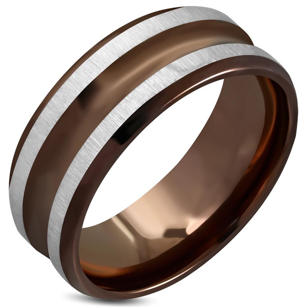 Gestreepte herenring in bruin chirurgisch staal, Handtassen en Accessoires, Ringen, Bruin, IJzer of Staal, Heer, Nieuw
