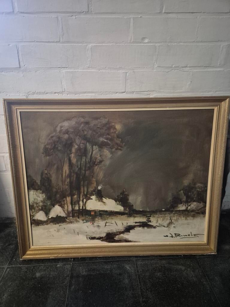 Peinture de paysage d'hiver par H.J.Pauwels - encadrée, Antiquités & Art, Enlèvement