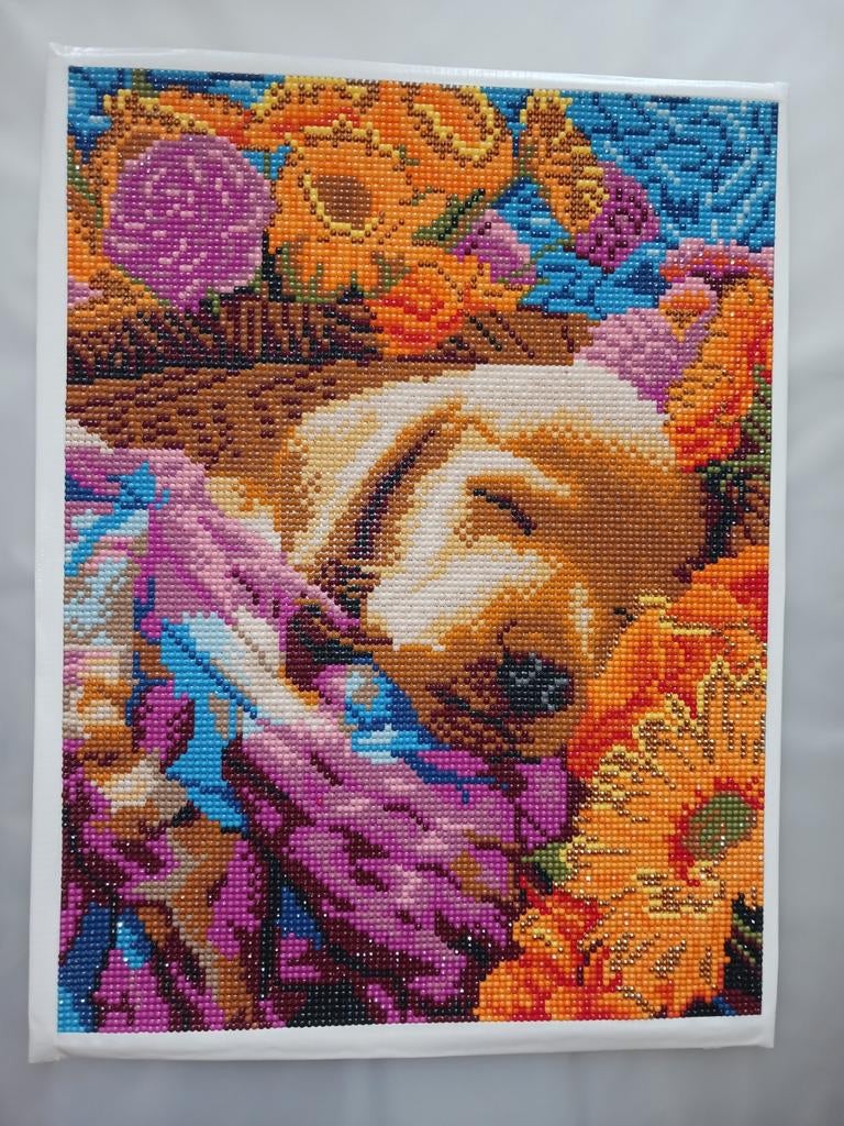 Peinture au diamant terminée « Sleeping Pup », Envoi, Comme neuf