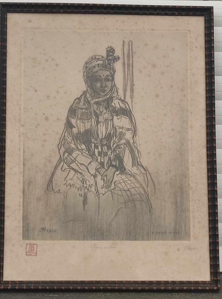 Gravure gitane arabe signe Jehan frison, Antiquités & Art, Enlèvement ou Envoi