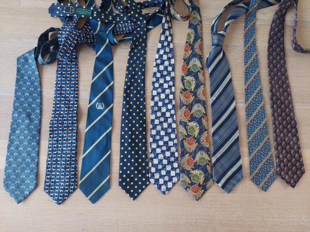 Assortiment merk stropdassen blauw met gele accenten, Ophalen of Verzenden, Met patroon, Gedragen, Yves Saint Laurent