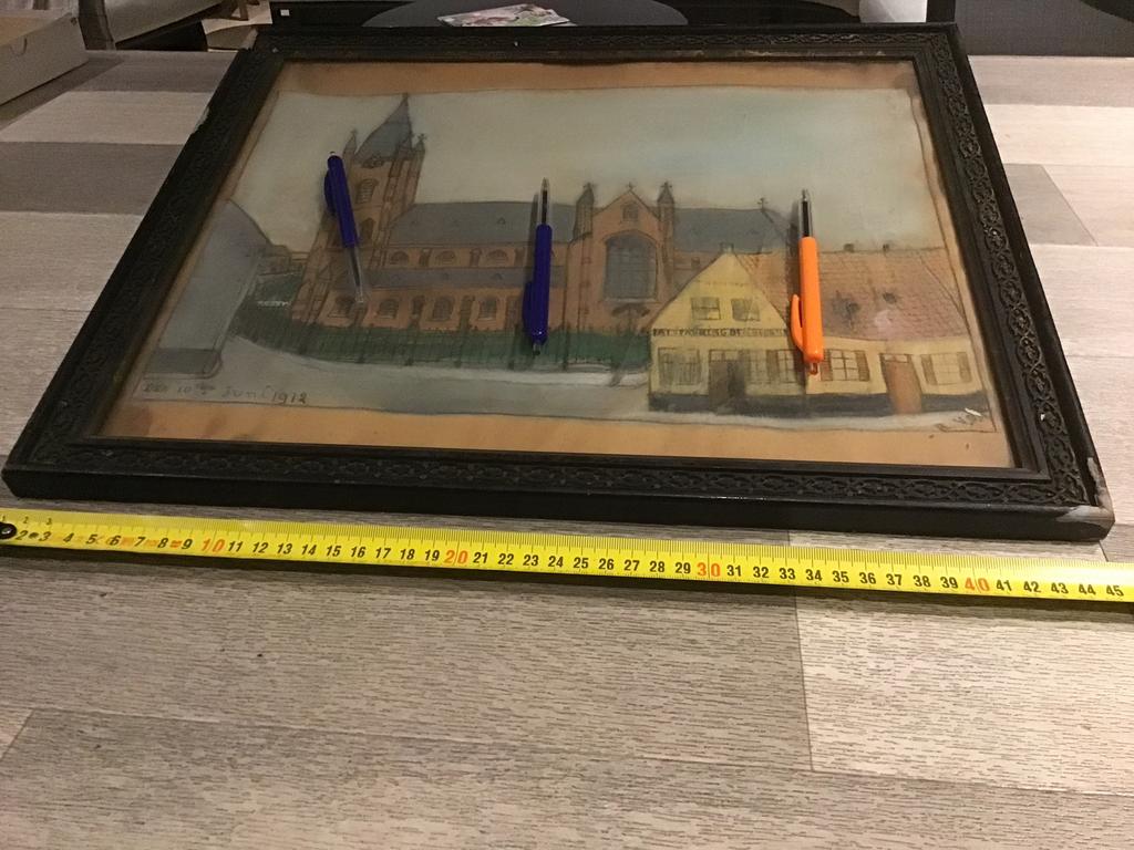 Originele tekening Leffinge 1912 tramstatie dorpskern., Ophalen of Verzenden, Zo goed als nieuw