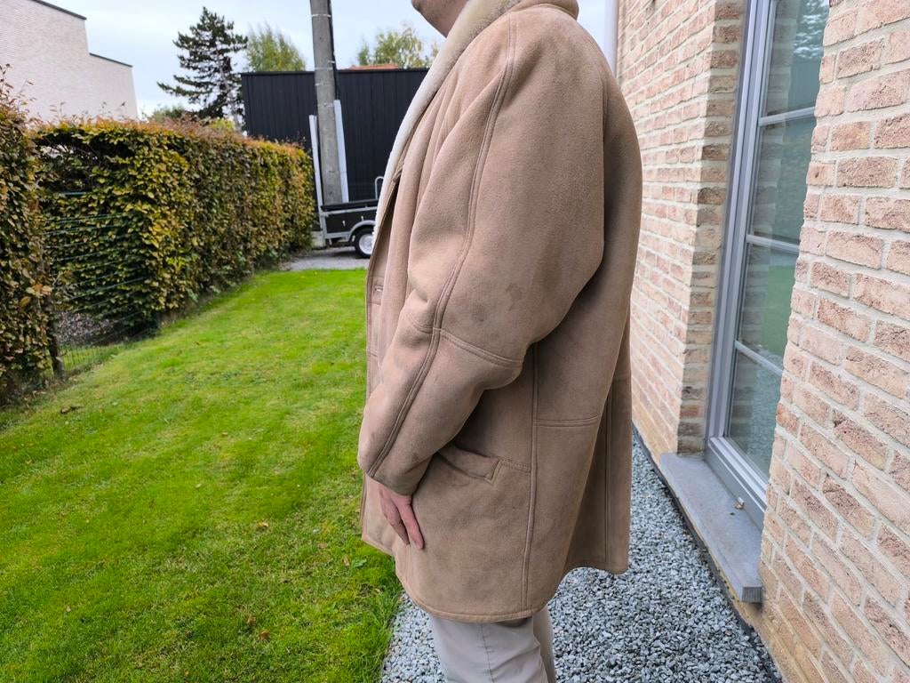 Jas van echt schapenvacht voor heren - maat XXL (58-60), Ophalen, Gedragen, Maat 56/58 (XL), Beige