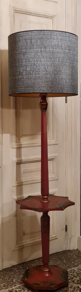 Ancien lampadaire Chinoiserie peint + abat-jour soie, Enlèvement, Utilisé, Tissus, 200 cm ou plus
