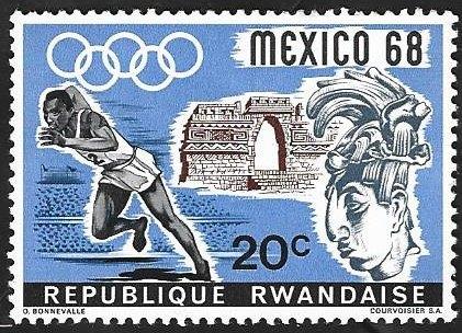 1 Postzegel Rwanda 1968 Olympische Spelen – Mexico, Enlèvement ou Envoi, Non oblitéré, Sport