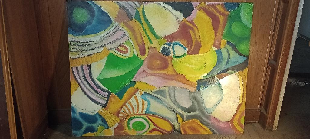 Grande peinture mixte abstraite,105x80,Serge Montegnies,n596, Antiquités & Art, Enlèvement