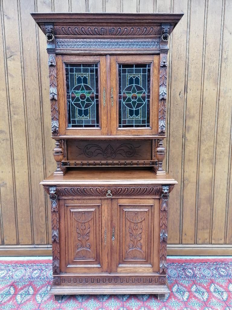 Antieke Mechelse buffetkast, Huis en Inrichting, Ophalen, 100 tot 150 cm, 200 cm of meer, Glas