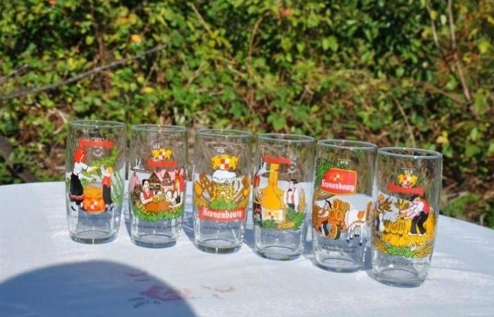 § 6 verres Kronenbourg motif et texte différent, Enlèvement ou Envoi, Comme neuf, Verre ou Verres, Autres marques