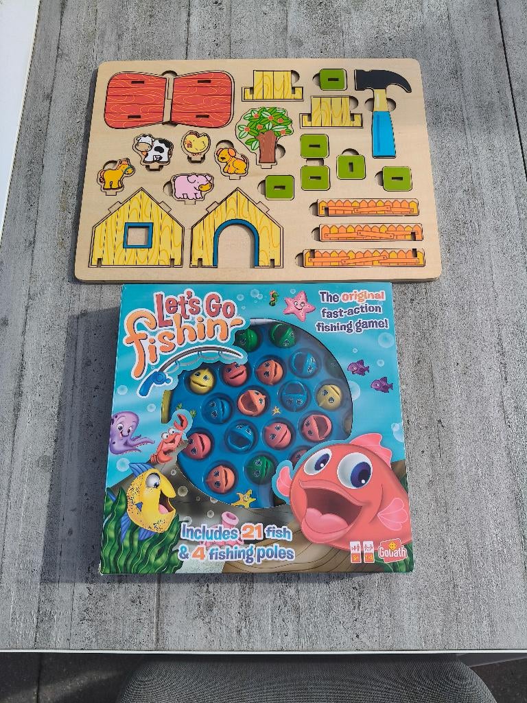 Jeu de pêche Goliath Let's Go + ferme en bois complète, Hobby & Loisirs créatifs, Trois ou quatre joueurs, Enlèvement ou Envoi