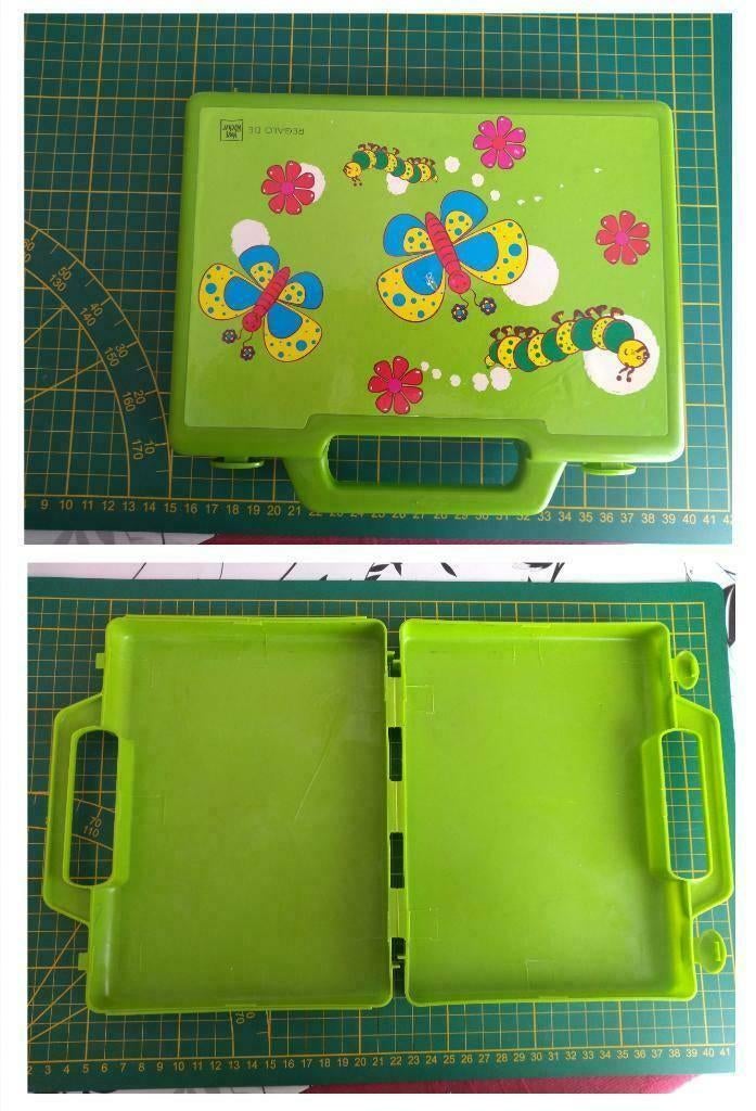 groen valies brooddoos lunchbox doos bakje vlinders rupsen, Divers, Fournitures scolaires, Enlèvement ou Envoi