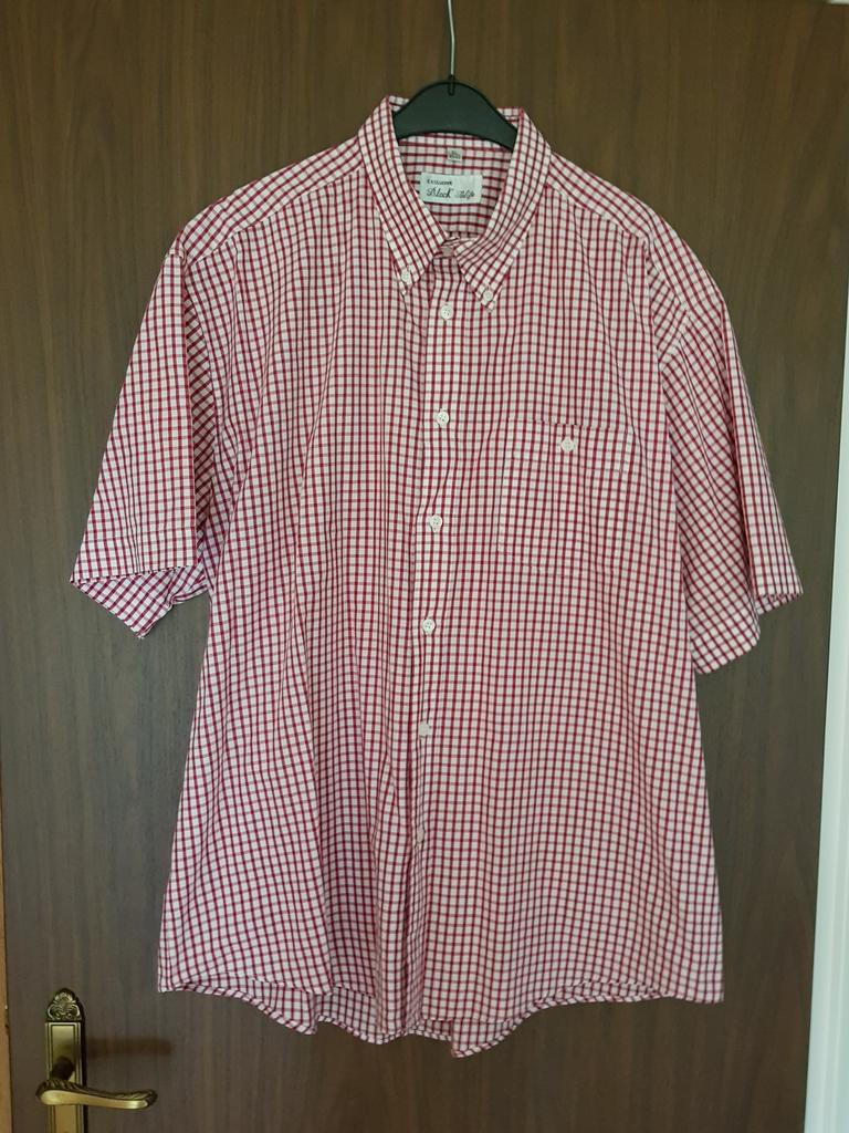 Hemd ruitjes, rood wit, korte mouwen, maat 43/44, nieuwe sta, Kleding | Heren, Grote Maten, Ophalen, Zo goed als nieuw, Rood