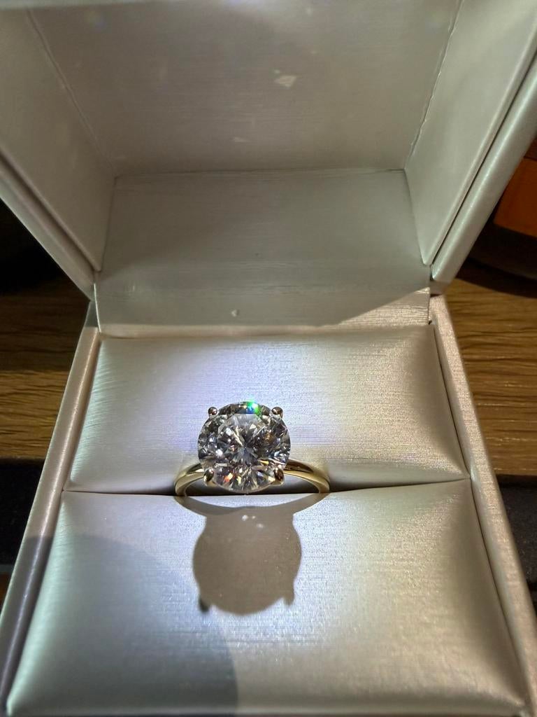 Exclusieve 4.06 Karaat Diamanten Solitaire Ring, Handtassen en Accessoires, Ringen, Ophalen of Verzenden, Zo goed als nieuw