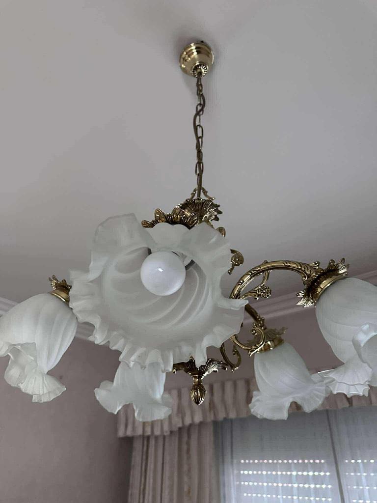 Luster met 5 armen (Victoriaanse stijl), Enlèvement, Utilisé, Verre, Victoriaans