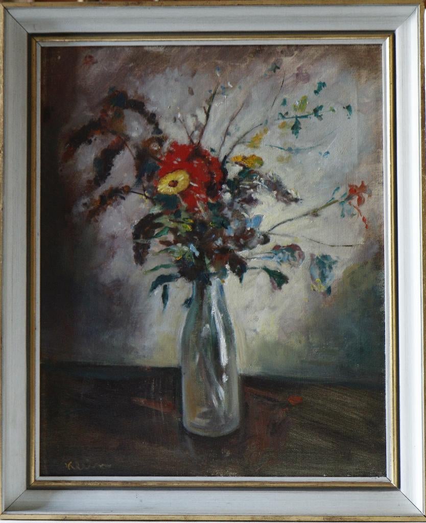 Hans Klein: Flesje met veldbloemen (olieverf op doek), Antiek en Kunst, Ophalen