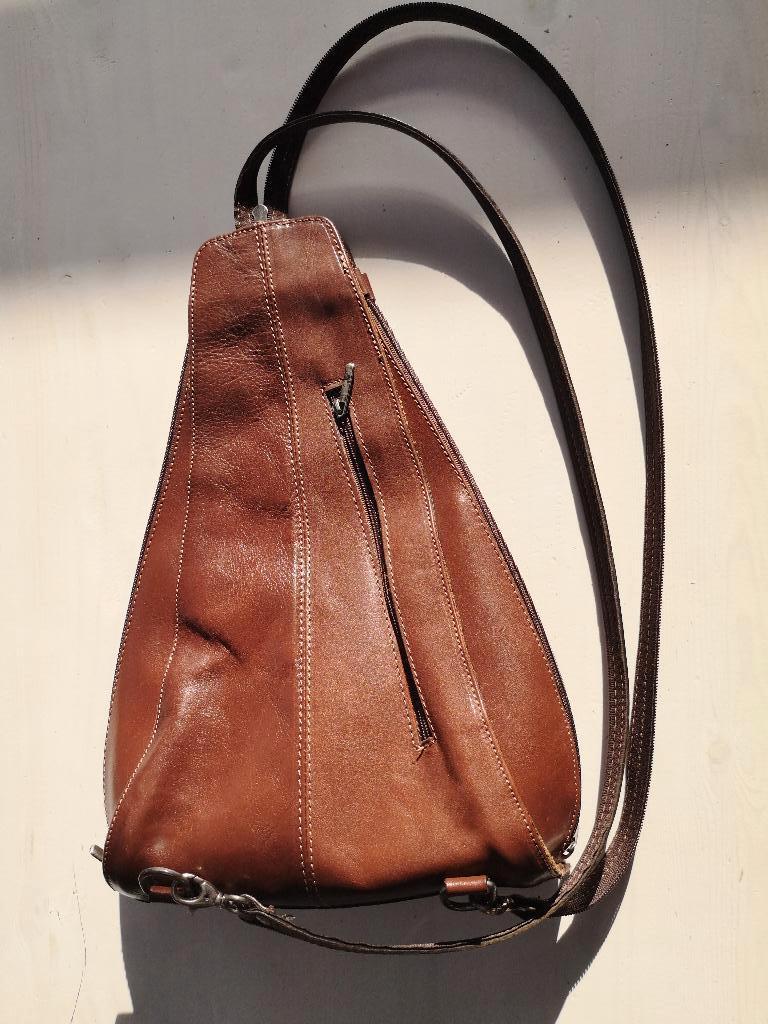 Schoudertas in echt leder., Ophalen of Verzenden, Zo goed als nieuw, Bruin, Leer