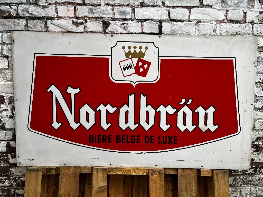 Nordbräu reclamebord van bier geverfd metaal, Verzamelen, Merken en Reclamevoorwerpen, Gebruikt, Reclamebord, Ophalen