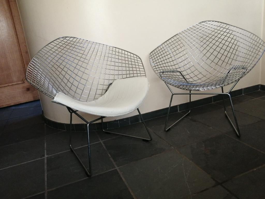 2 vintage stoelen 'Diamond  Bertoia, Knoll'  replica's, Ophalen