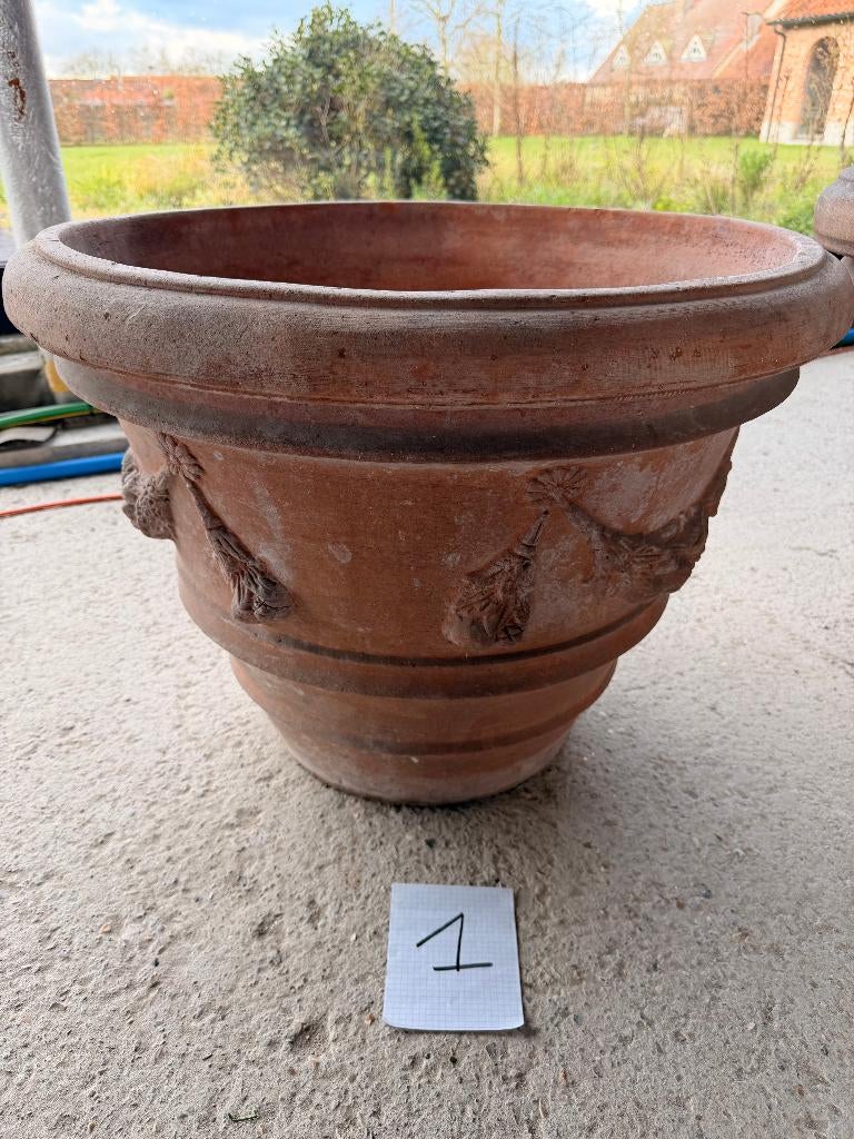 VERKOCHT - TOP LOT  14 Italiaanse terracotta bloempotten, Tuin en Terras, Bloempotten, Ophalen, Gebruikt, 40 cm of meer, Rond