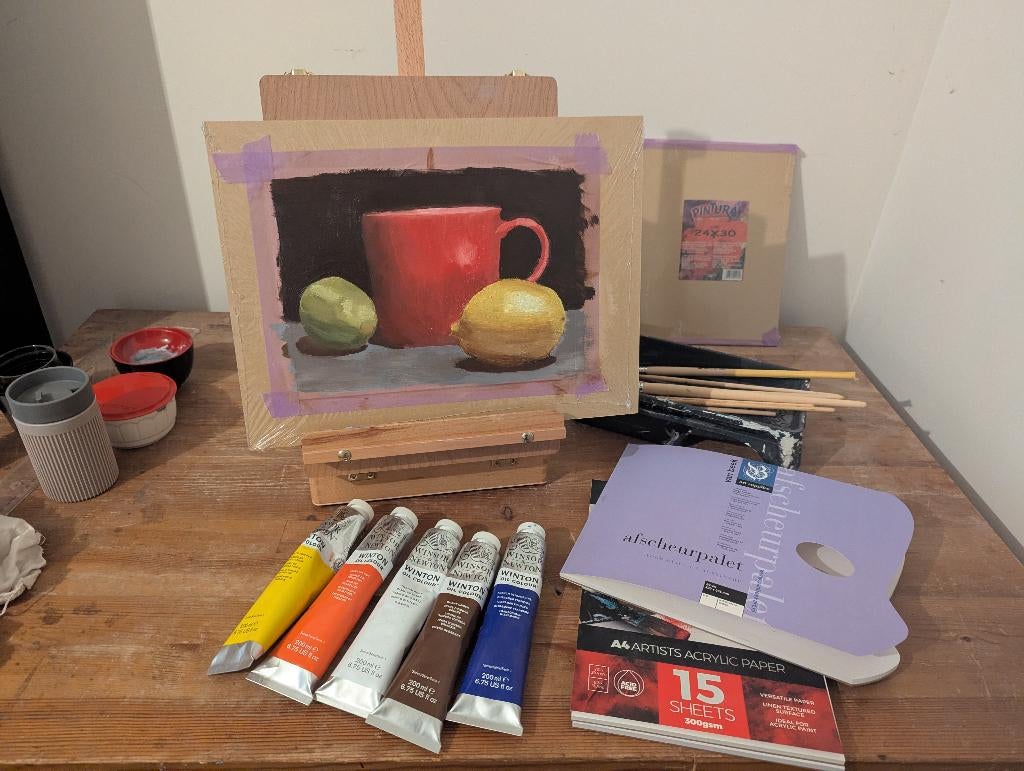 Olieverf starter set - paar keer gebruikt, Hobby en Vrije tijd, Schilderen, Zo goed als nieuw, Olieverf, Ophalen