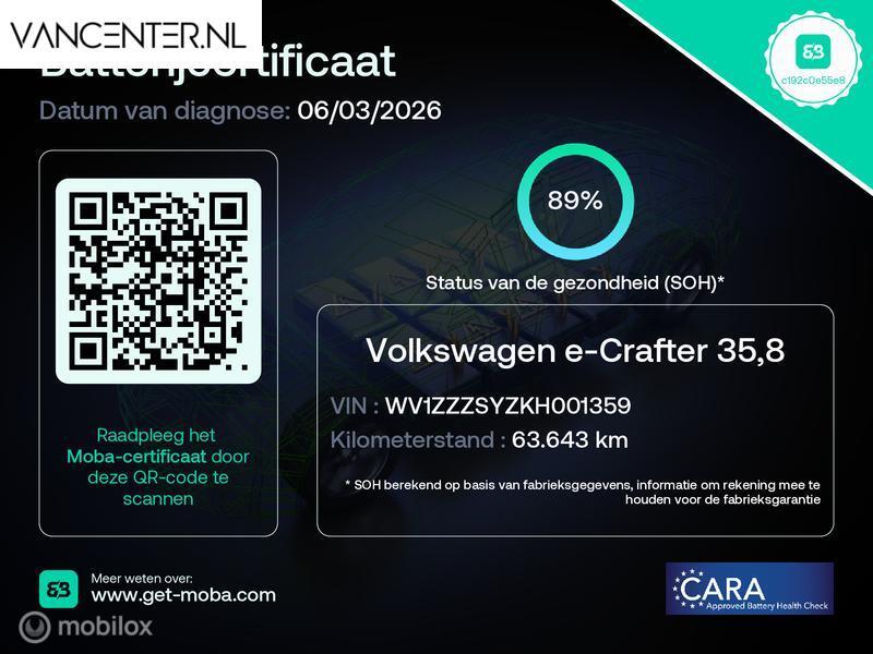 Volkswagen e-Crafter L3H3 36 kWh 89% SOH Apple CarPlay Airco, Auto's, Stof, Gebruikt, Zwart, Wit