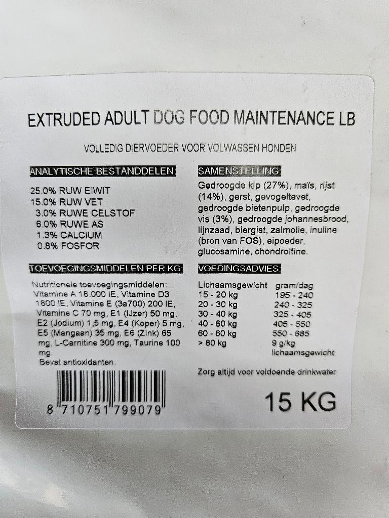 Hondenbrokken kip&rijst 15 kilo per zak, Enlèvement, Chien