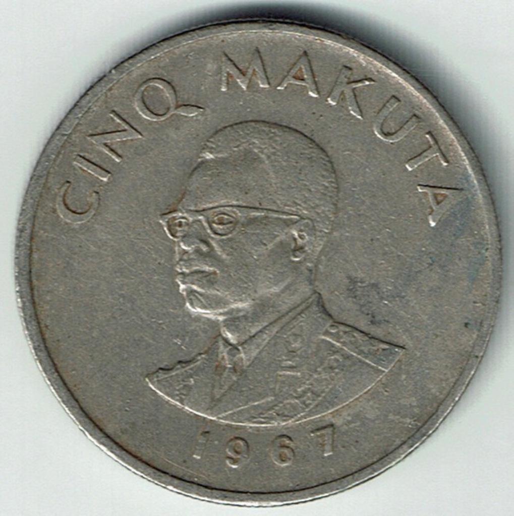 5 Makuta 1967 Congo, Envoi, Autres pays, Monnaie en vrac