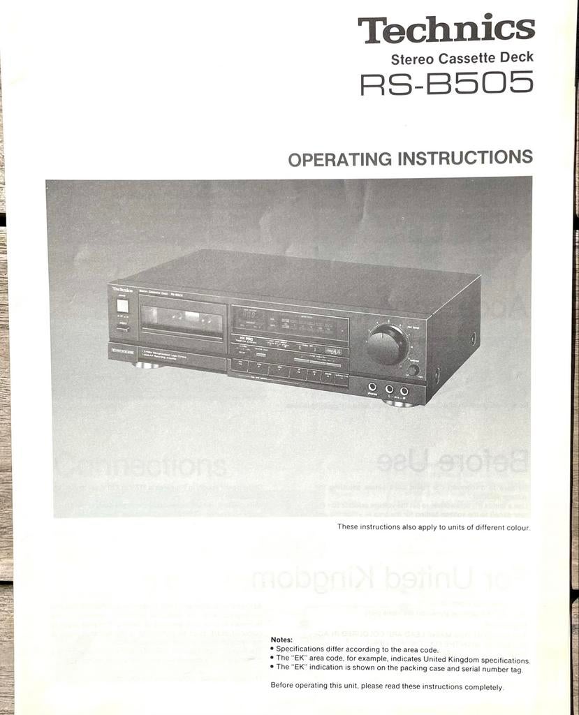 Technics RS-B505 cassette deck MANUAL, Ophalen of Verzenden