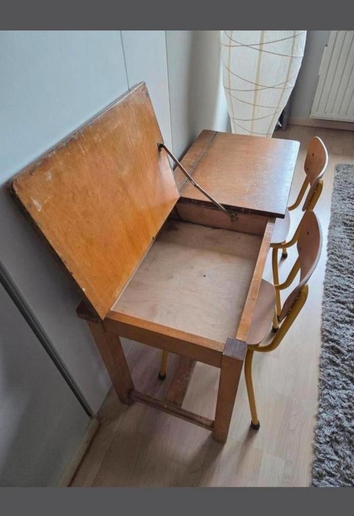 Ancien bureau de chambre double en vernis d'origine, vintage, Maison & Meubles, Bureaux, Enlèvement, Utilisé