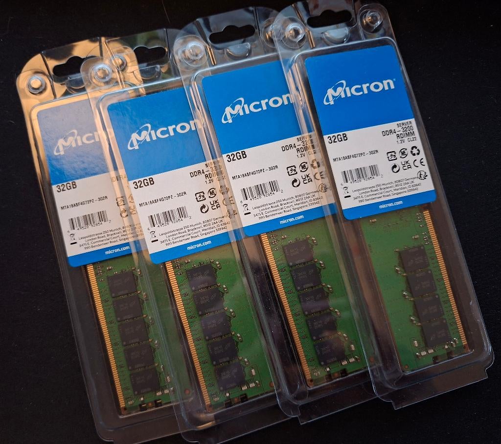 Micron 128GB DDR4 ECC Registered geheugen (4x32GB), Computers en Software, RAM geheugen, Zo goed als nieuw, Server, 32 GB, DDR4
